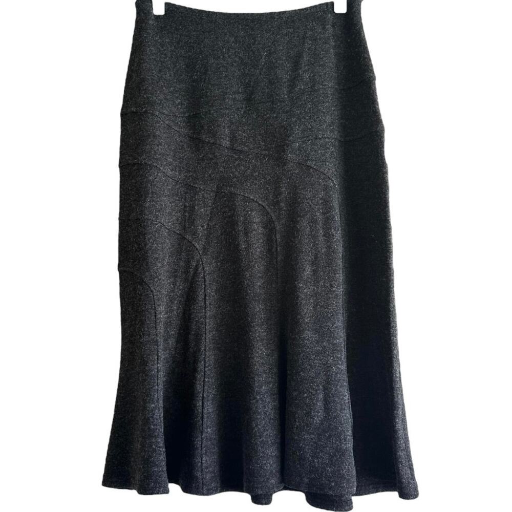 Joseph Ribkoff Fit & Flare Knee Length Skirt Asymmetric Pleated Dark Gray 6 28"